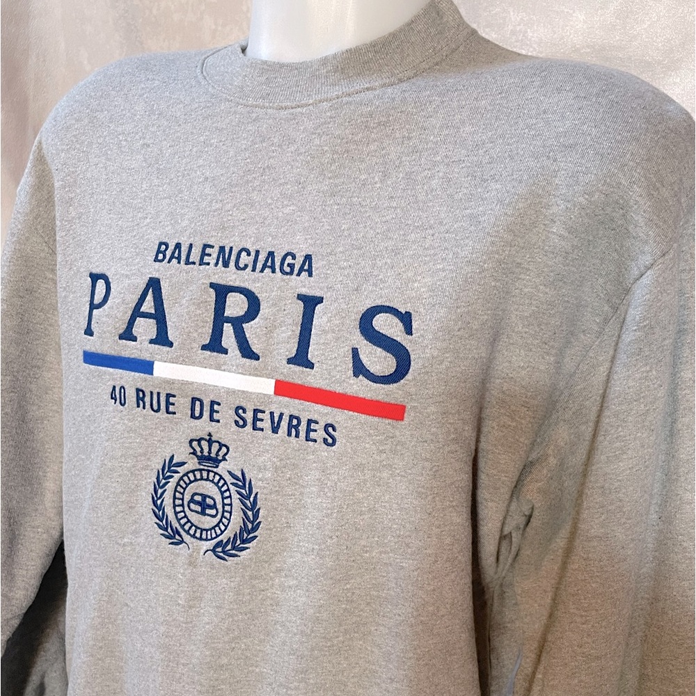 Balenciaga Gray Crewneck with Blue and Red Details